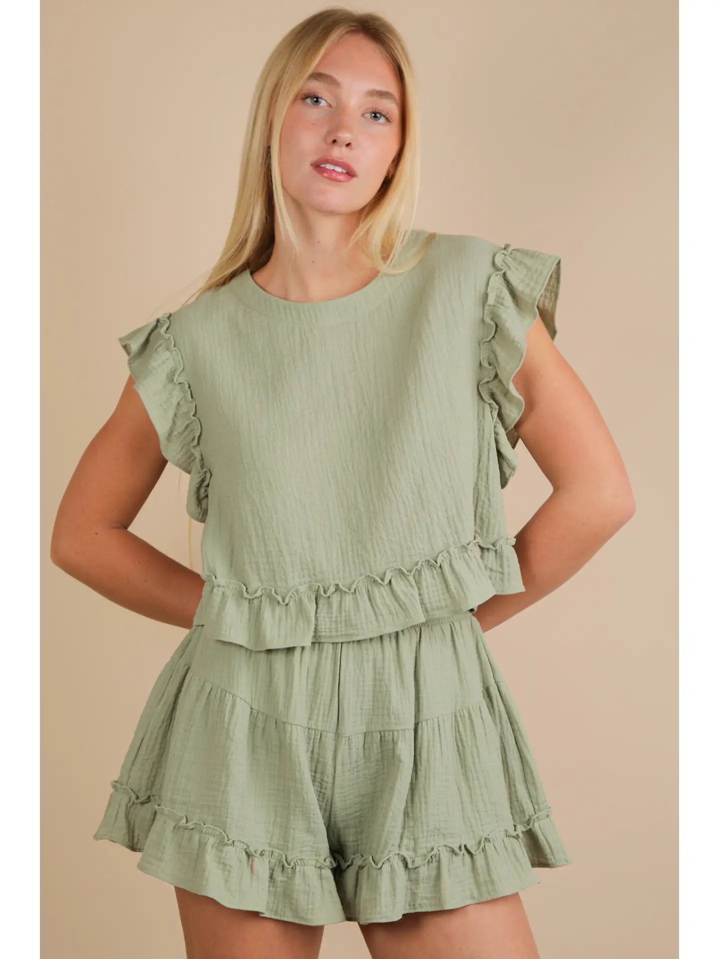 Ruffled Solid Woven Set