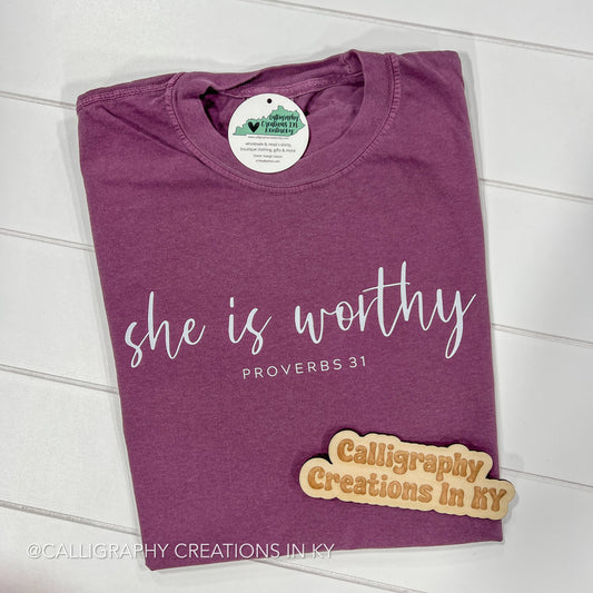 Berry | She Is Worthy CC Tee - Talk of the Town