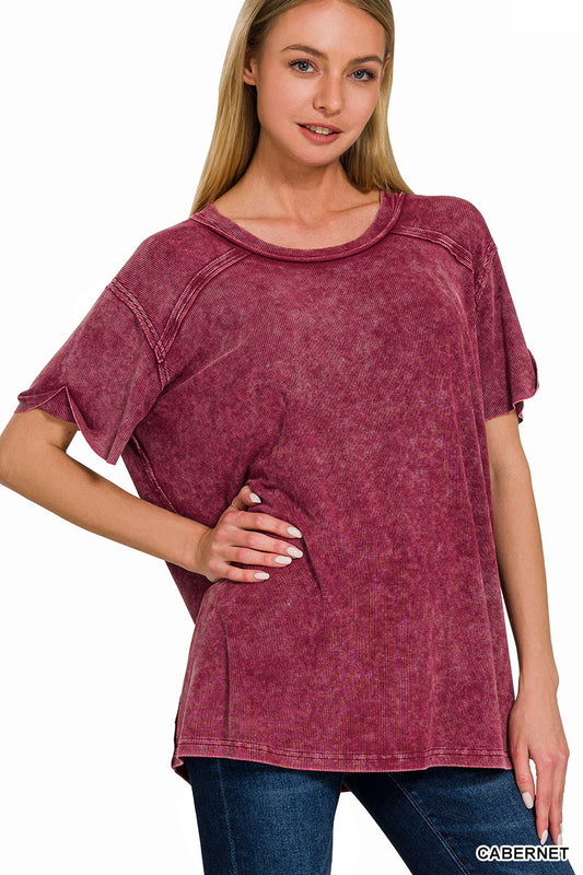 Cabernet • Washed Ribbed Boat Neck Top