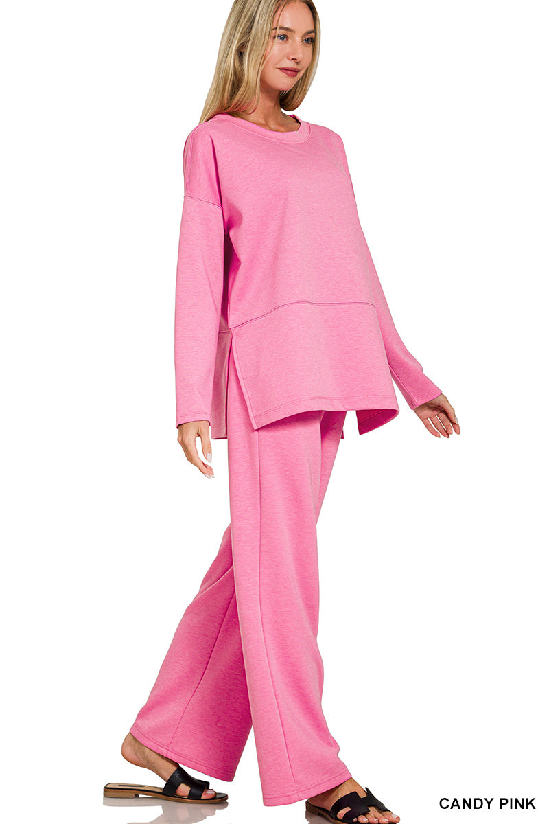 Zenana-SCUBA SIDE SLIT TOP & PANTS SET