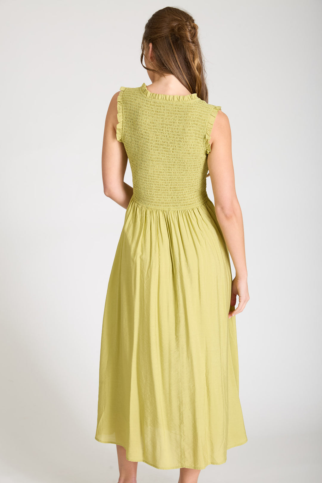 Blu Pepper Sweetheart Smocked Mock Button MIDI Dress