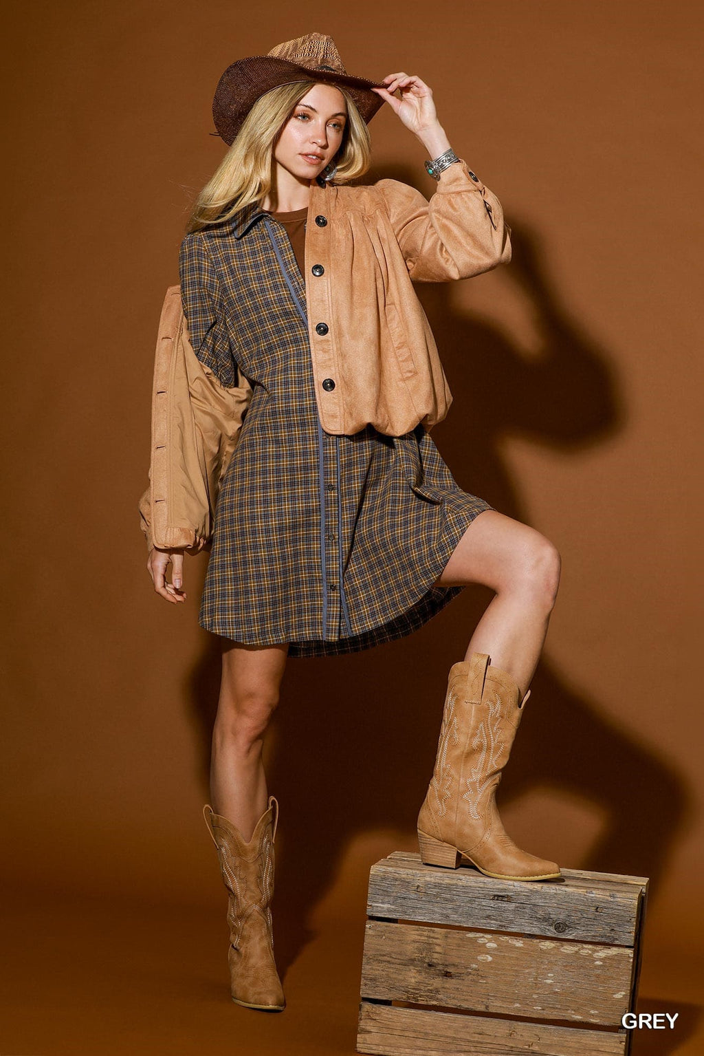 Umgee-Plaid Button Down Oversized Shirt Dress