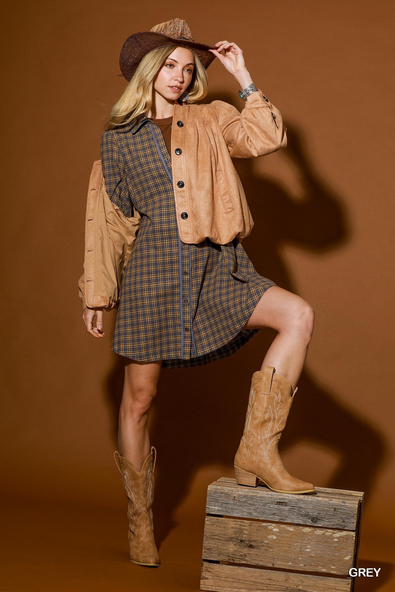 Umgee-Plaid Button Down Oversized Shirt Dress