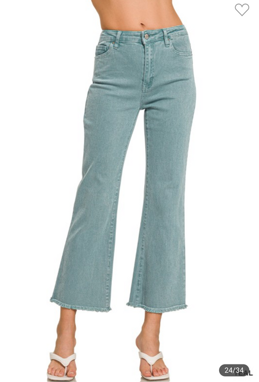 Acid Wash High Waisted Frayed Hem Straight Pants