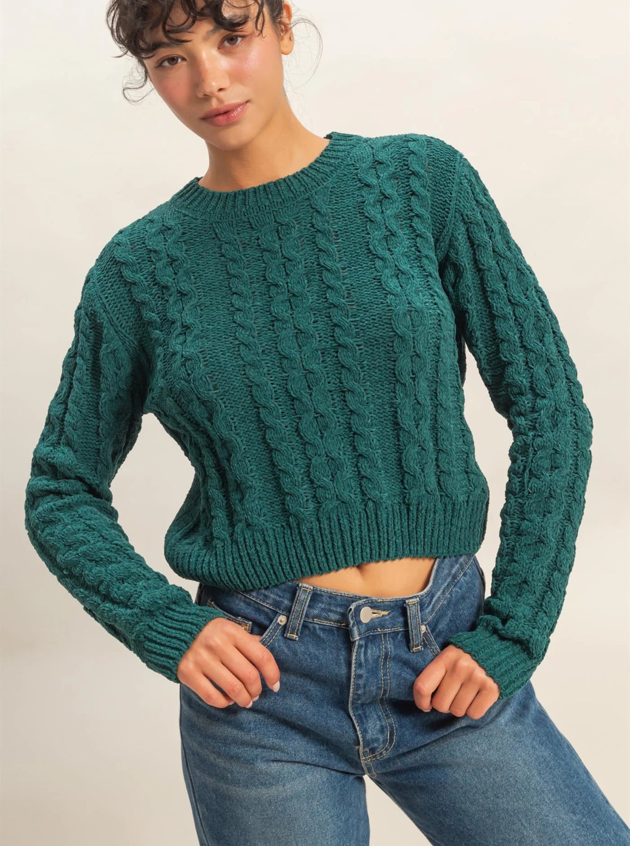 Cable Knit Cropped Sweater - Talk of the Town