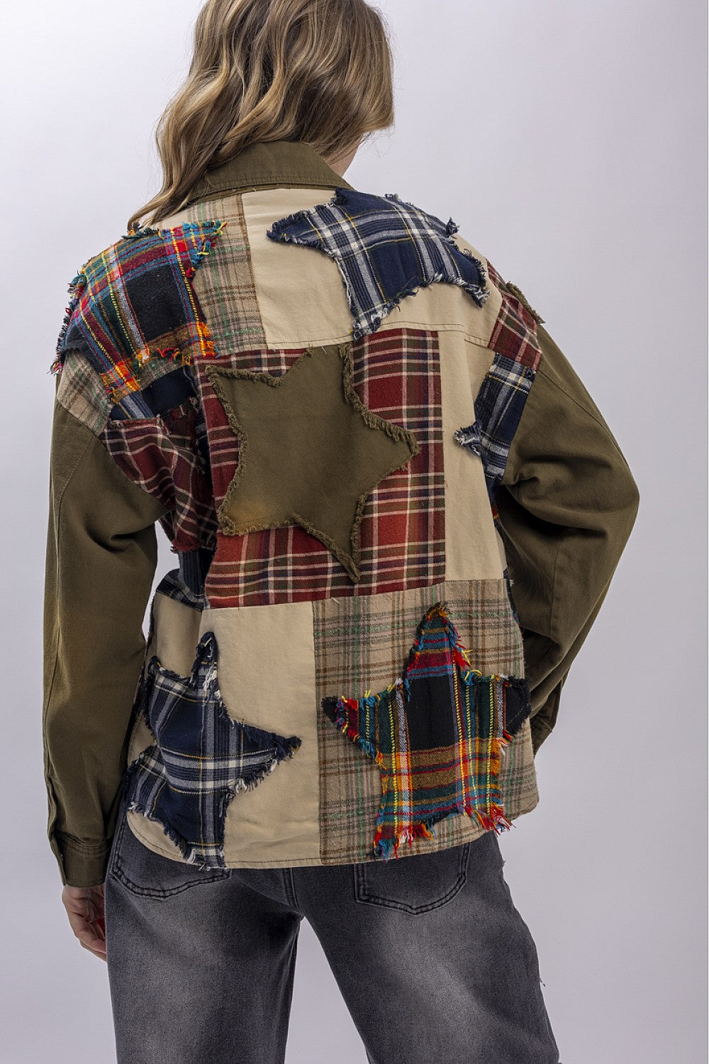 Plaid Patched Button Down Jacket - Talk of the Town