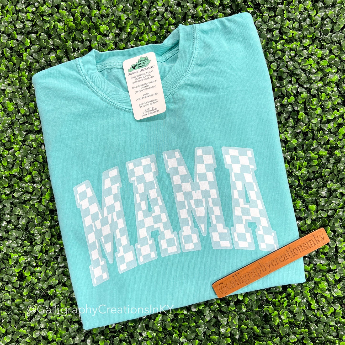 Teal Mama Check Tee