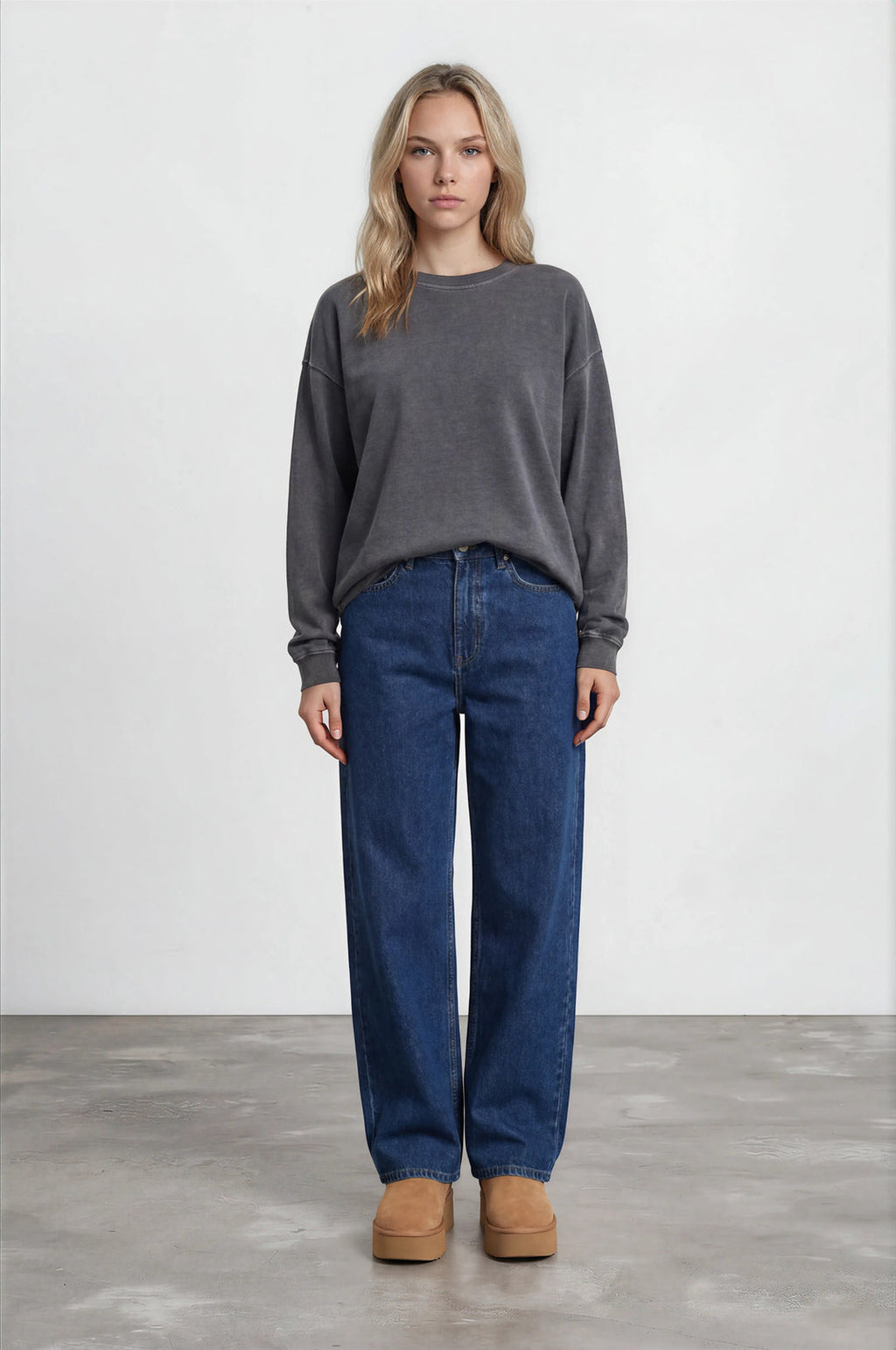 Blu Pepper-WASHED CREW NECK LONG SLEEVE KNIT TOP