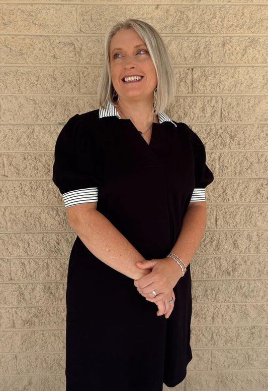 Short Sleeve Mini Dress Striped Trim