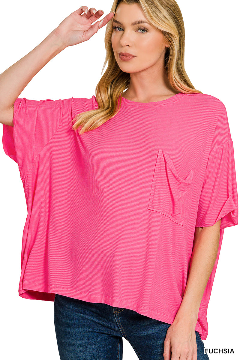 Zenana-OVERSIZED RIBBED ROUND NECK SHORT SLEEVE TEE