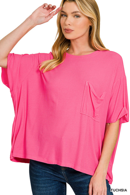 Zenana-OVERSIZED RIBBED ROUND NECK SHORT SLEEVE TEE