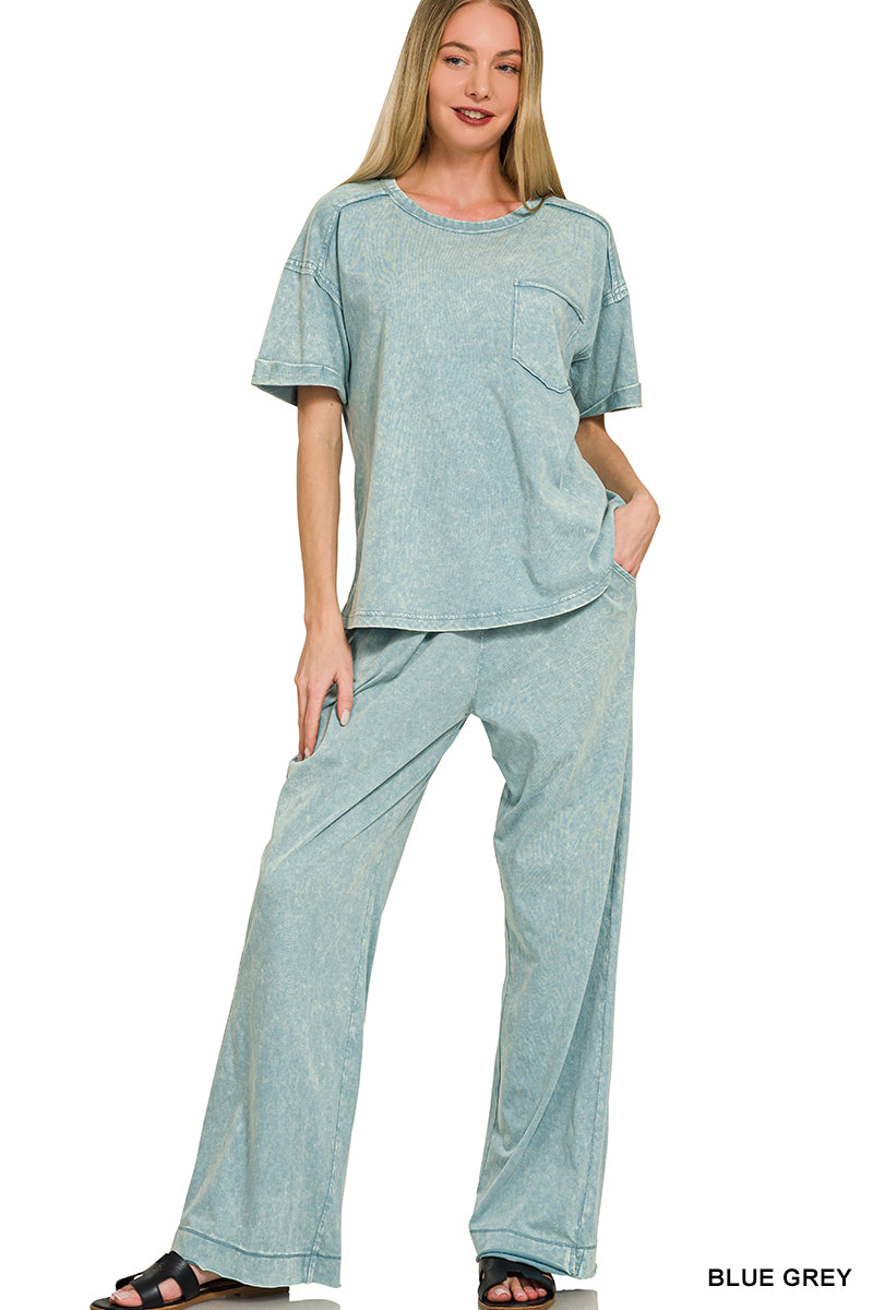 ACID WASHED EXPOSED SEAM TOP & PANTS SET