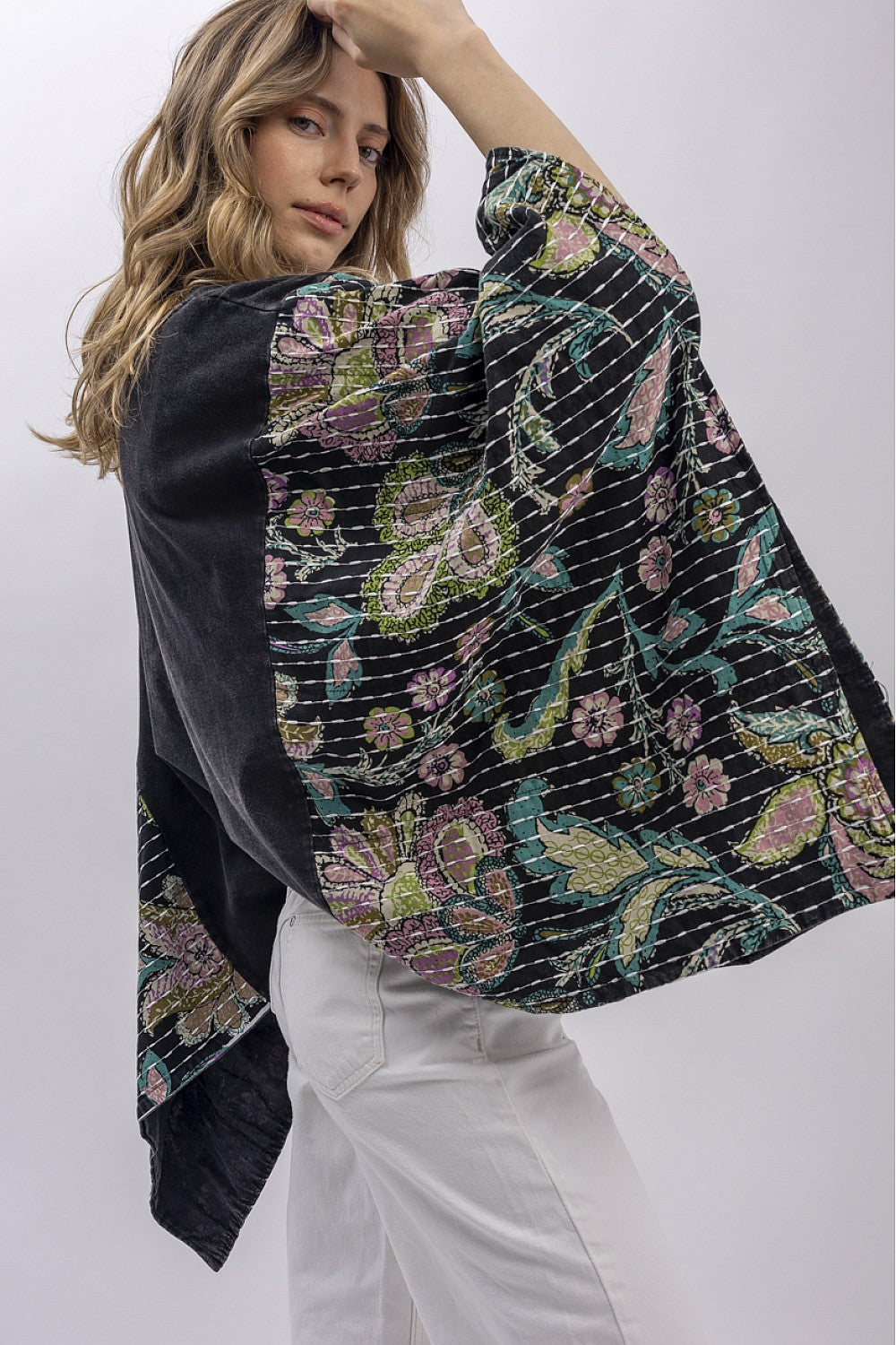 Mermaid Print Stitched Pancho Sleeve Top - Talk of the Town