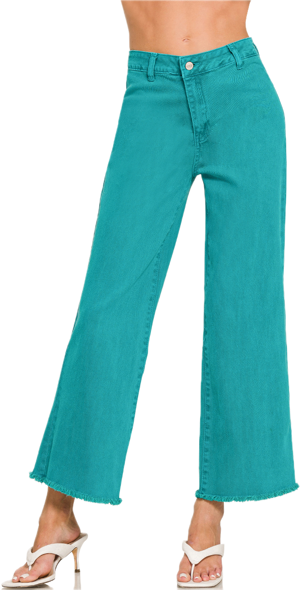 Zenana Acid Washed High Waist Frayed Wide Pants