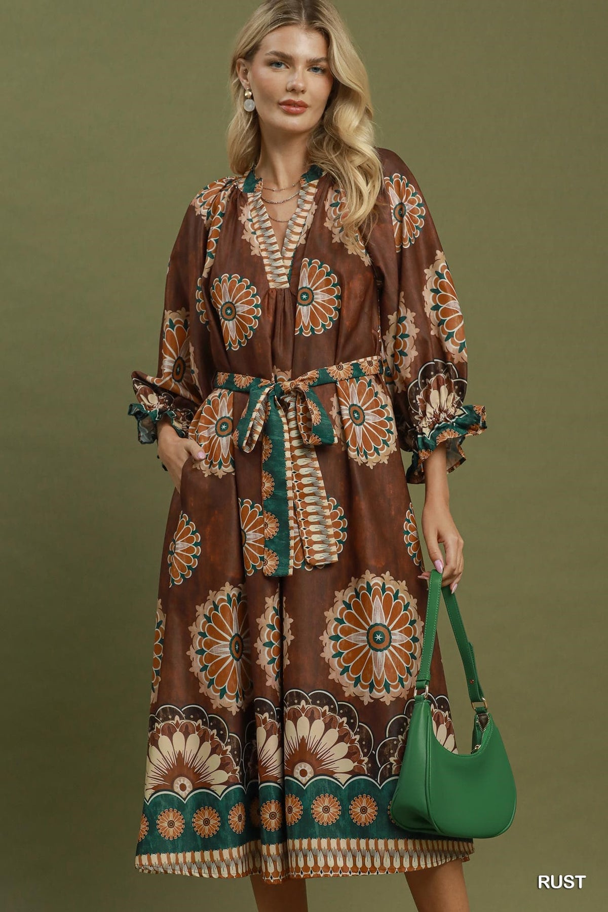 Umgee-Abstract Print Belted Midi Dress