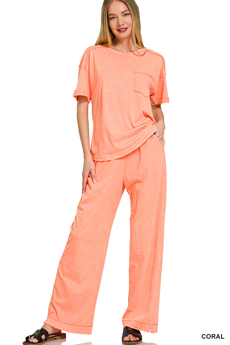ACID WASHED EXPOSED SEAM TOP & PANTS SET