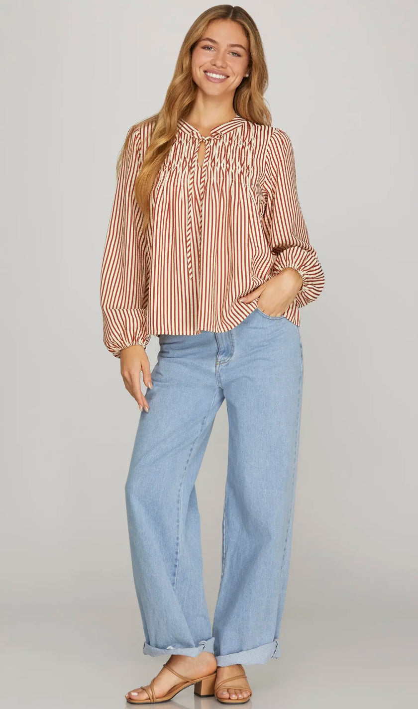Lightweight polyester striped blouse for women