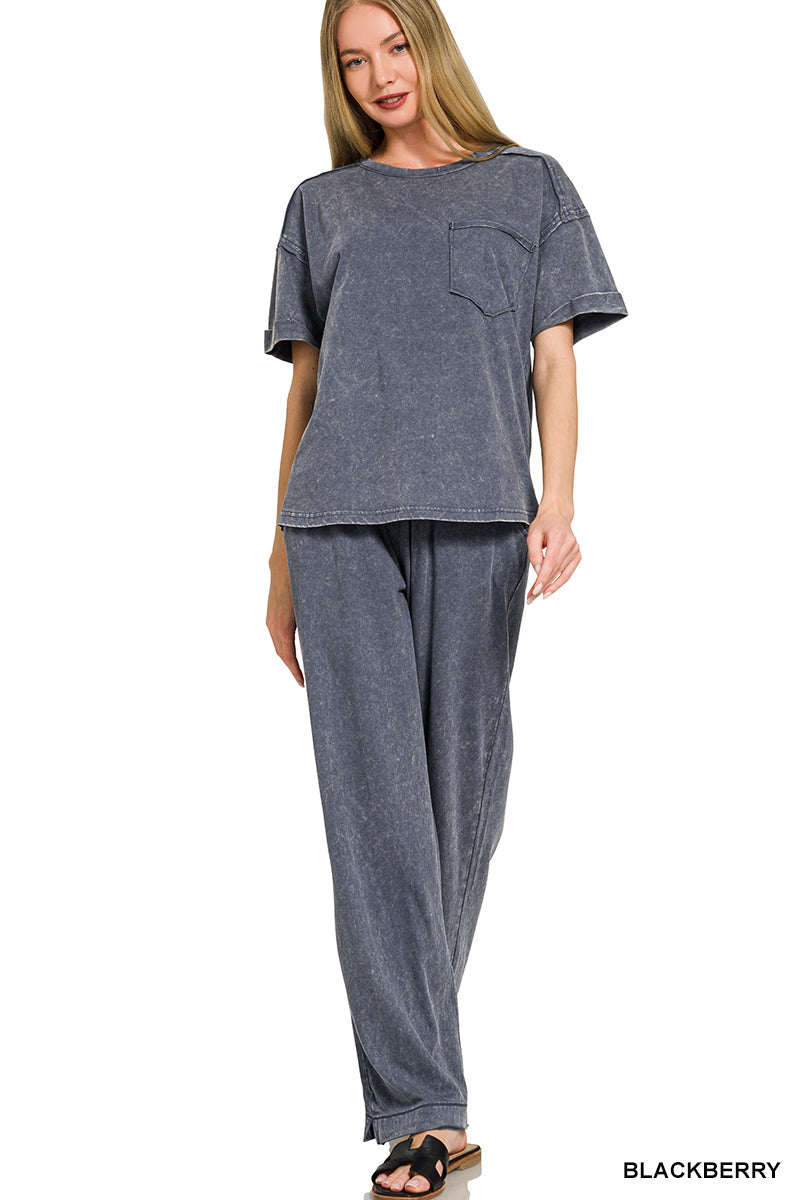 ACID WASHED EXPOSED SEAM TOP & PANTS SET