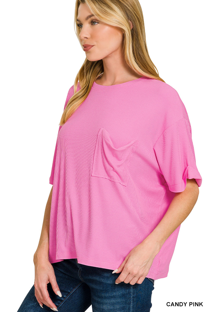 Zenana-OVERSIZED RIBBED ROUND NECK SHORT SLEEVE TEE