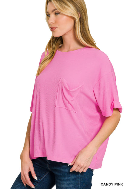 Zenana-OVERSIZED RIBBED ROUND NECK SHORT SLEEVE TEE