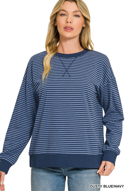 Zenana-STRIPED RIB BANDED PULLOVER