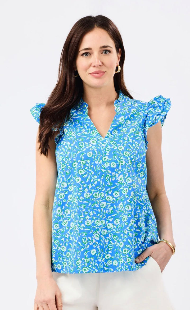 Mary Square Leigh Top - Meadow Line Blue