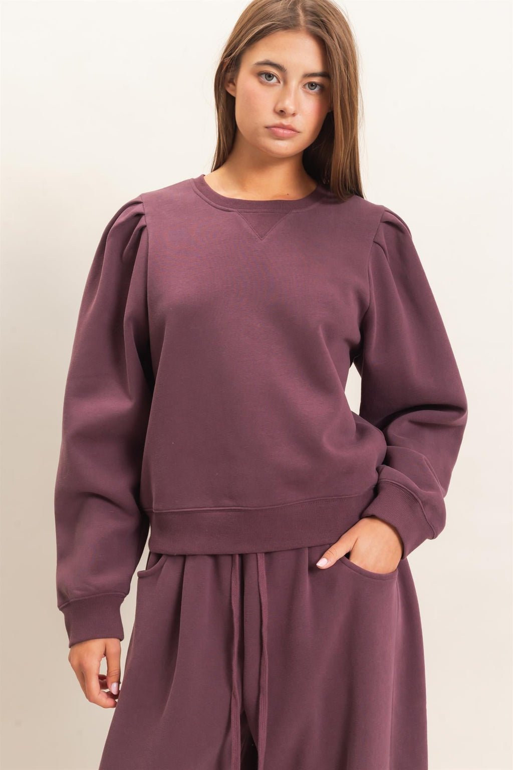 DZ-Puff Sleeve Crew Neck Sweatshirt