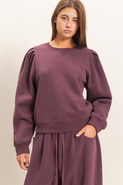 DZ-Puff Sleeve Crew Neck Sweatshirt