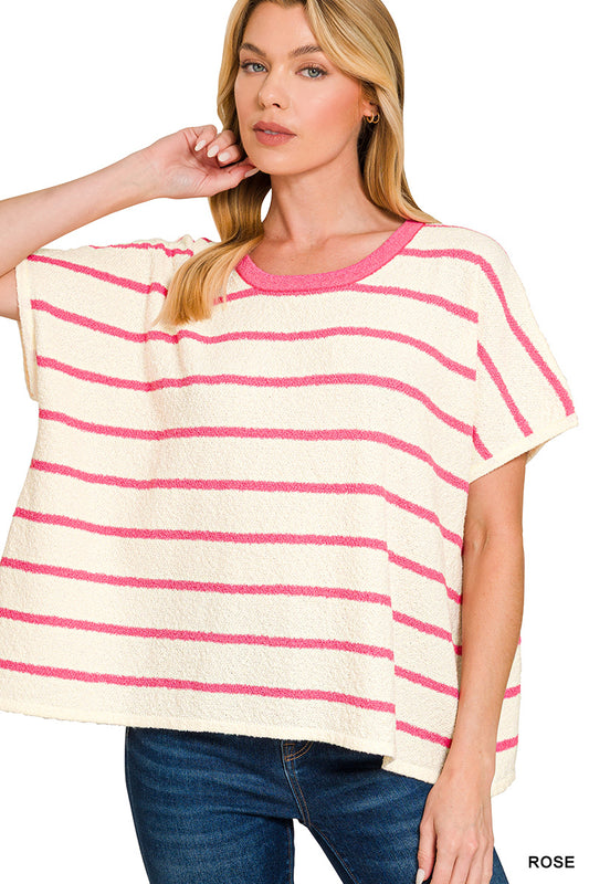 Zenana- STRIPED OVERSIZE SWEATER TOP