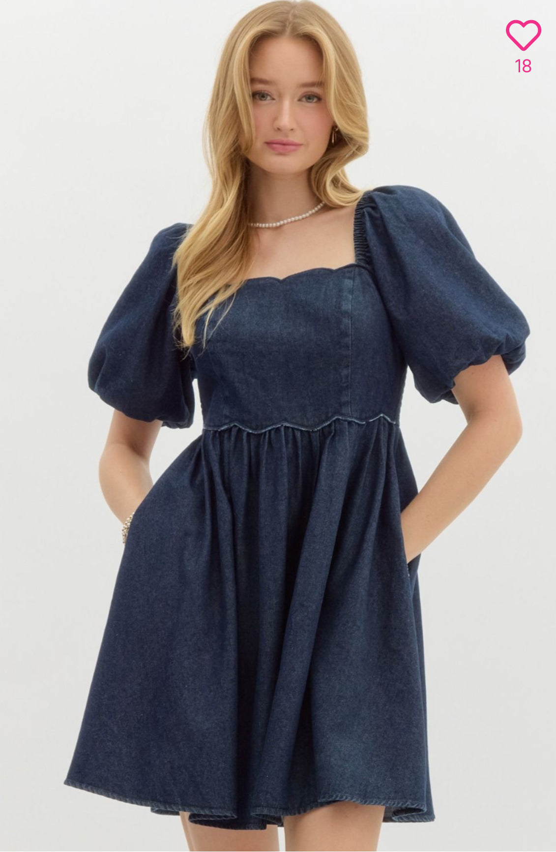 Denim Bubble Sleeve Mini Dress