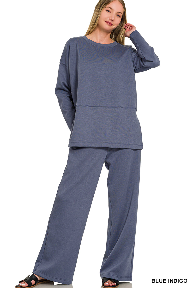 Zenana-SCUBA SIDE SLIT TOP & PANTS SET