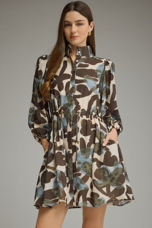 Entro-Printed ¾ balloon sleeve mini dress