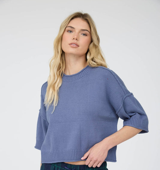 Blu Pepper-EXPOSED SEAM DROP SHOULDER SHORT SLEEVE PULLOVER