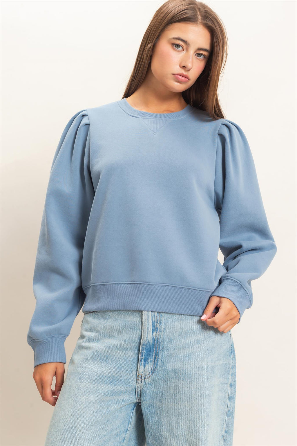 DZ-Puff Sleeve Crew Neck Sweatshirt