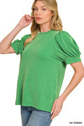 Zenana RAISED RIB PUFF SLEEVE TOP