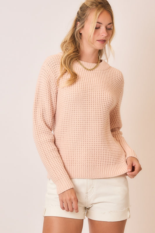 Crew Neck Waffle Knit Sweater - Talk of the Town