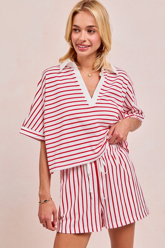 Red Striped Shirt/Shorts Set