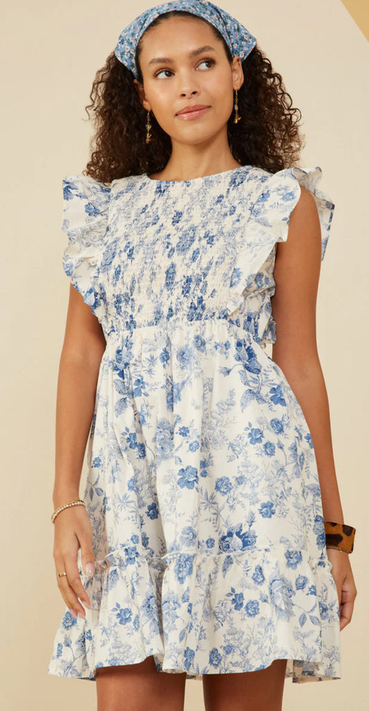 Womens Antique Floral Smock Dress