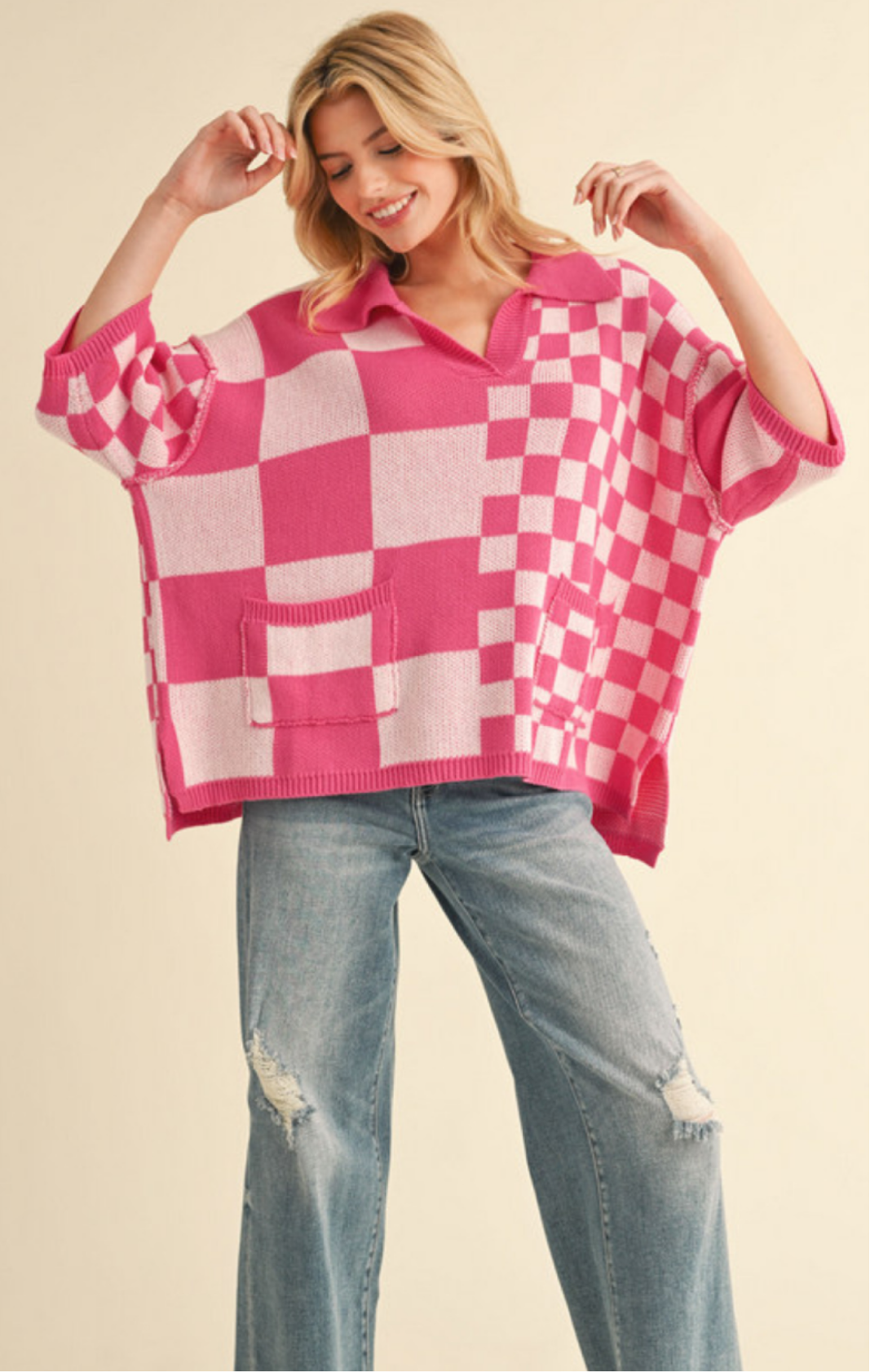 Checkered Half Pattern Sweater