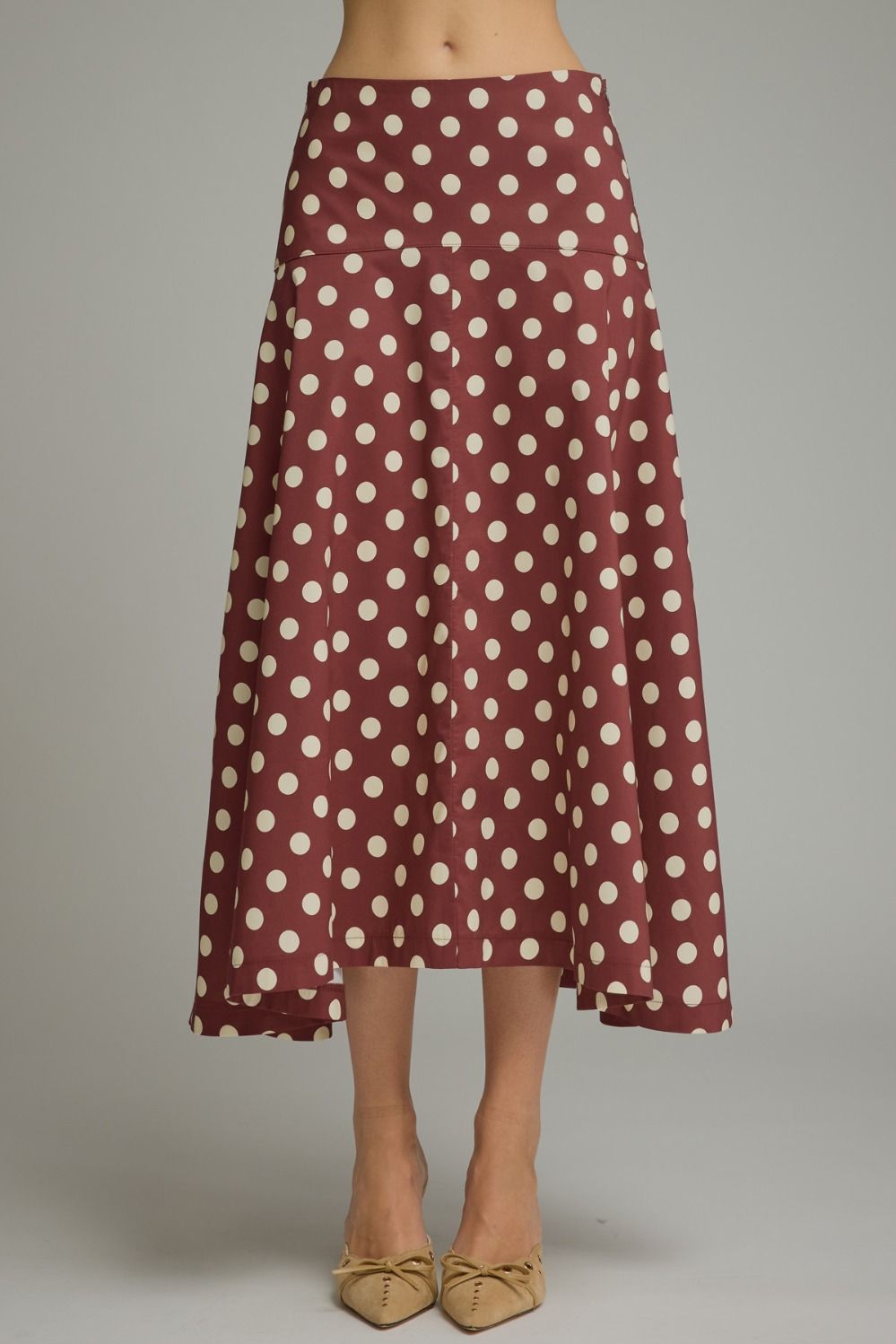 Entro-Polka dot midi skirt with a side zipper and matching top
