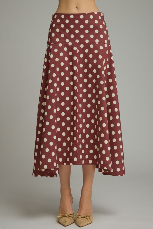 Entro-Polka dot midi skirt with a side zipper and matching top