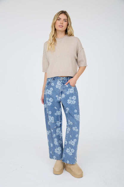 Blu Pepper-EXPOSED SEAM DROP SHOULDER SHORT SLEEVE PULLOVER