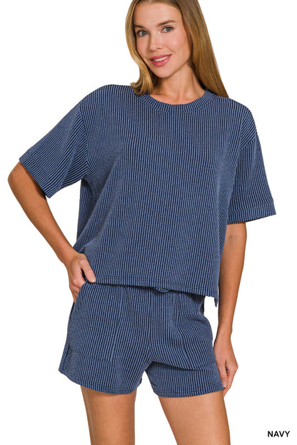 Zenana-RAISED RIB SHORT SLEEVE TEE & SHORT SET