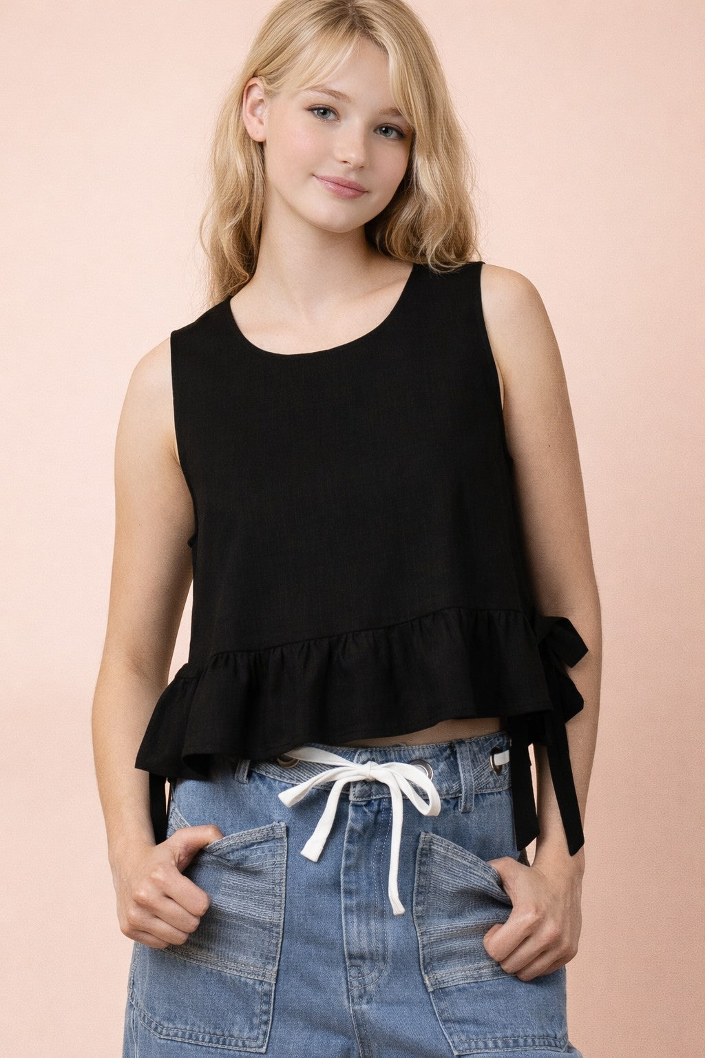Side Tie Detail Ruffled Top