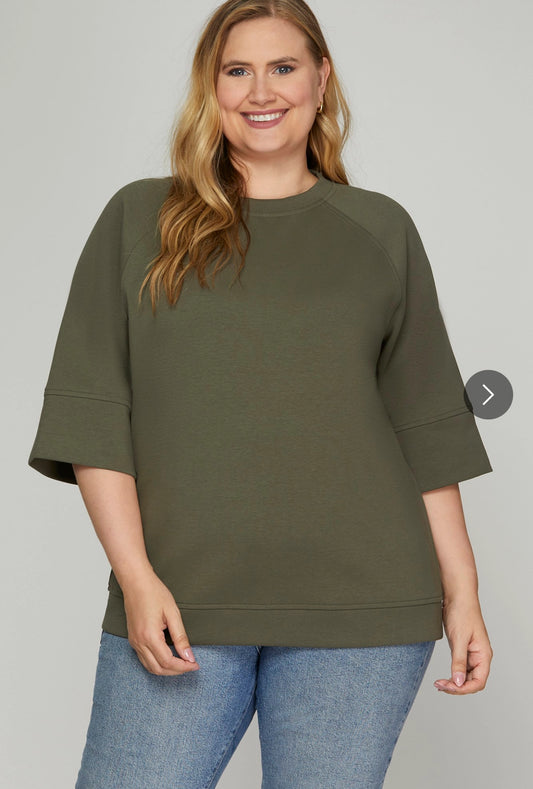 Plus Size 3/4 Sleeve Scuba Knit Top