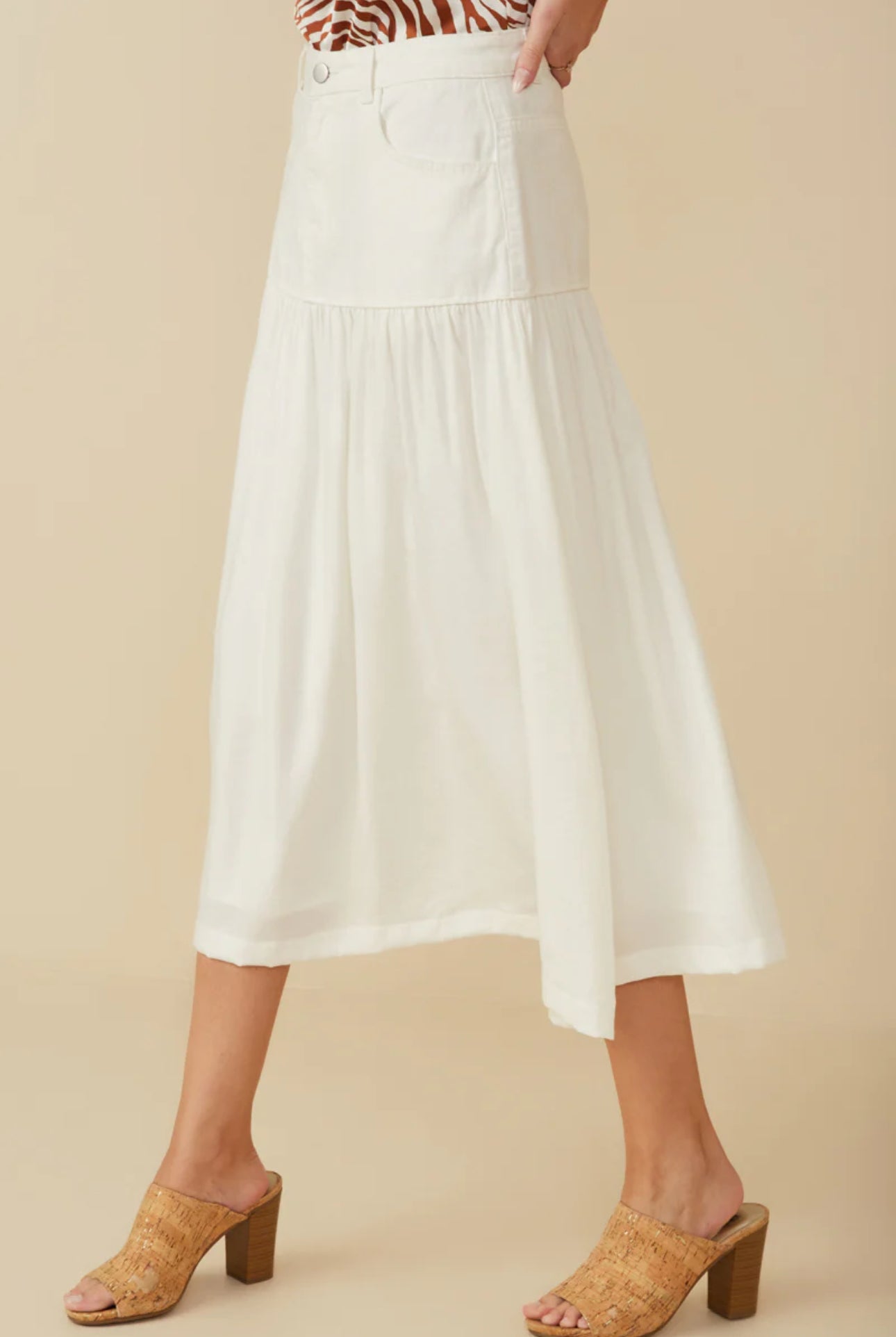 Womens White Midi Skirt