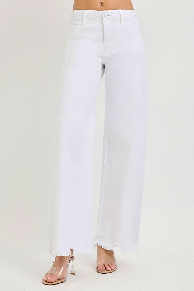 Tummy Control High Rise Palazzo Frayed Hem Pants