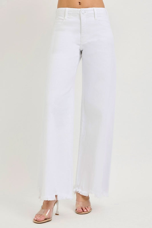 Tummy Control High Rise Palazzo Frayed Hem Pants