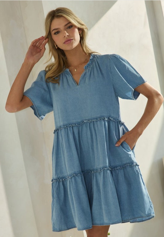 Babydoll Denim Tiered Dress