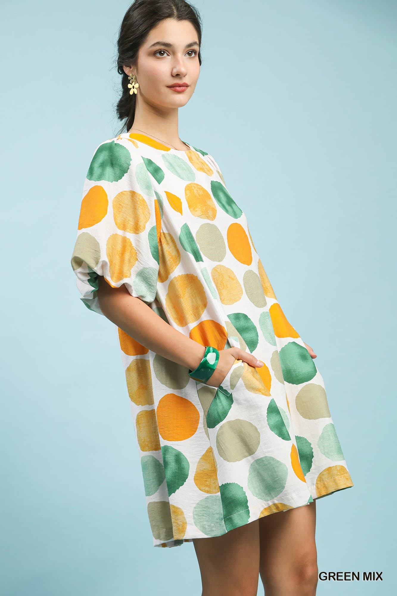 Umgee Abstract Dot Bubble Sleeve Tunic Dress